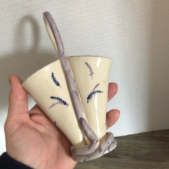 Handmade Pottery Double Vase with Handle - Picture 10 of 10